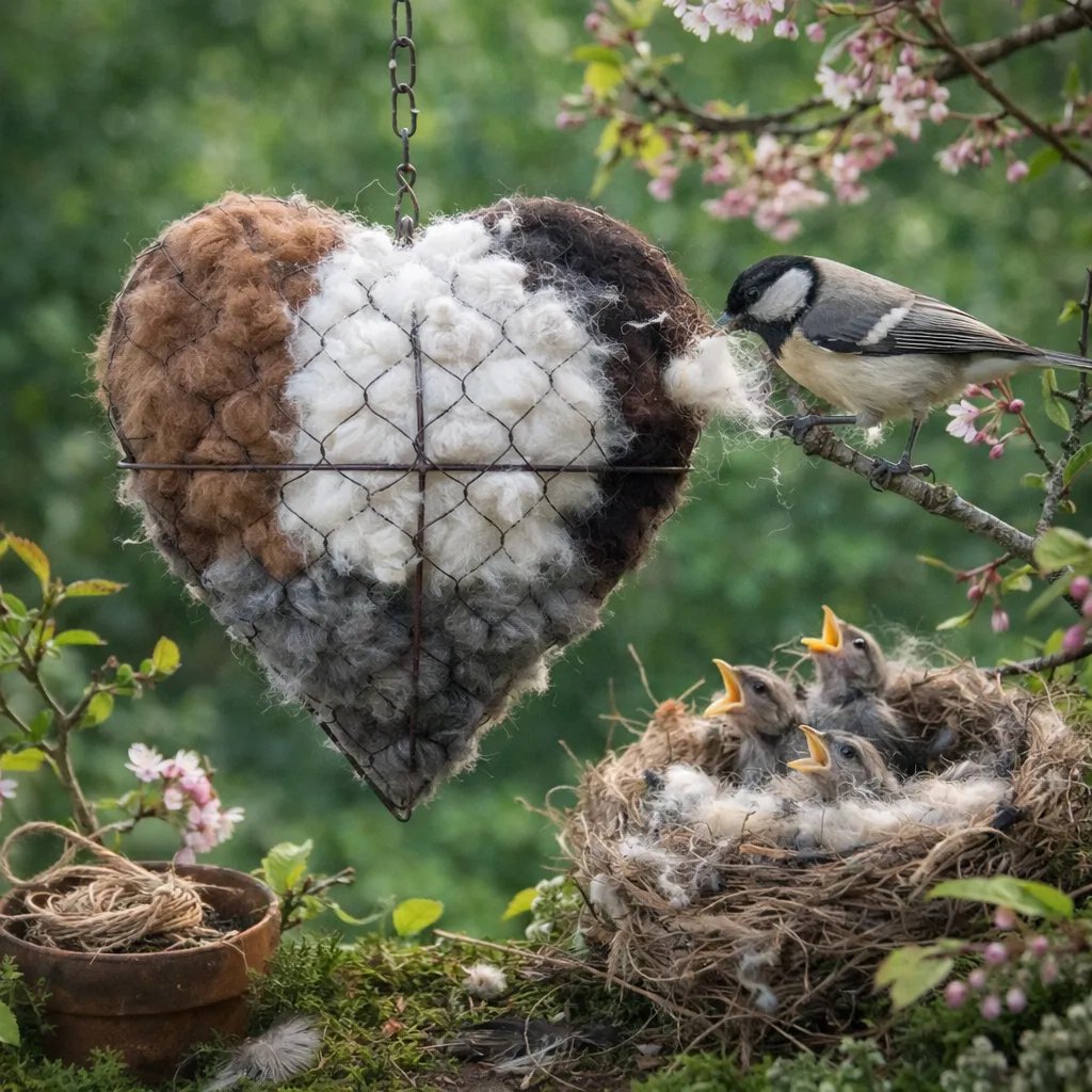 🕊️🏡 Handmade Alpaca Fiber Bird Nesting Heart ❤️ Natural • Warm • Eco-Friendly Cozy Home for Garden Birds