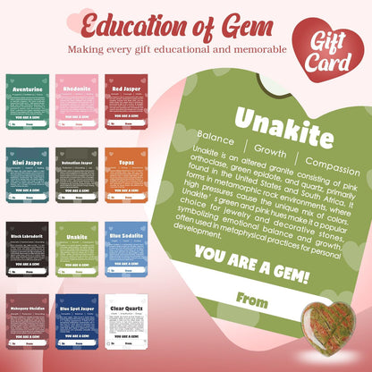💖 Valentine's Day Gem Gift Cards – 24 Heart-Shaped Gemstones for Kids & Adults