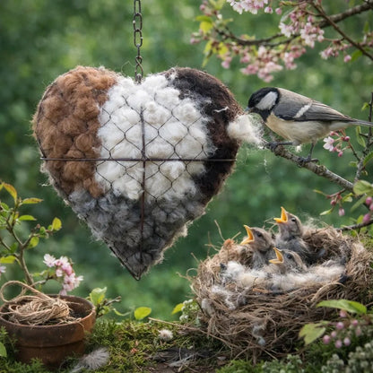🕊️🏡 Handmade Alpaca Fiber Bird Nesting Heart ❤️ Natural • Warm • Eco-Friendly Cozy Home for Garden Birds