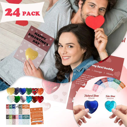 💖 Valentine's Day Gem Gift Cards – 24 Heart-Shaped Gemstones for Kids & Adults
