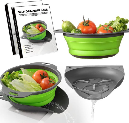 🌟 Foldable Round Colander with Self-Draining Base & Wiper Scraper | Non-Slip Collapsible Salad, Fruit & Veggie Washing Basket 🍓🥗 | Space-Saving Kitchen Helper!