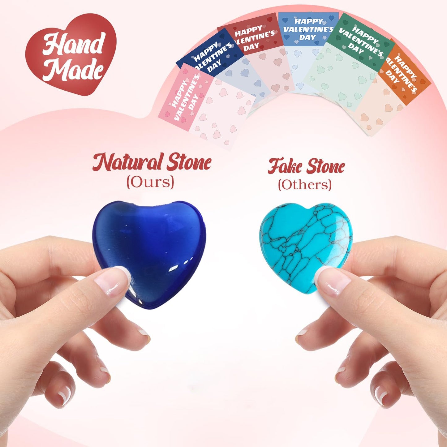 💖 Valentine's Day Gem Gift Cards – 24 Heart-Shaped Gemstones for Kids & Adults