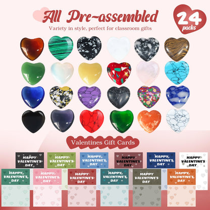 💖 Valentine's Day Gem Gift Cards – 24 Heart-Shaped Gemstones for Kids & Adults