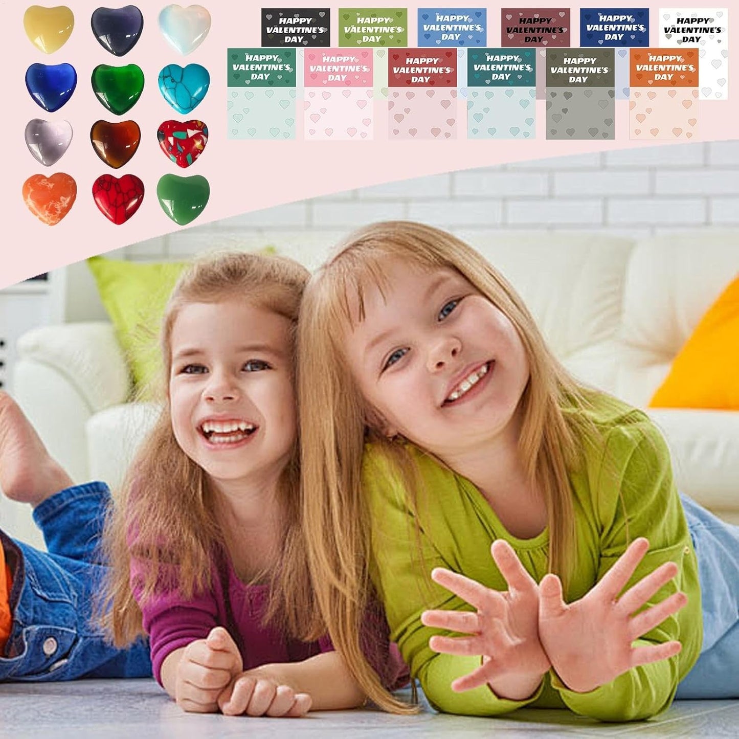 💖 Valentine's Day Gem Gift Cards – 24 Heart-Shaped Gemstones for Kids & Adults