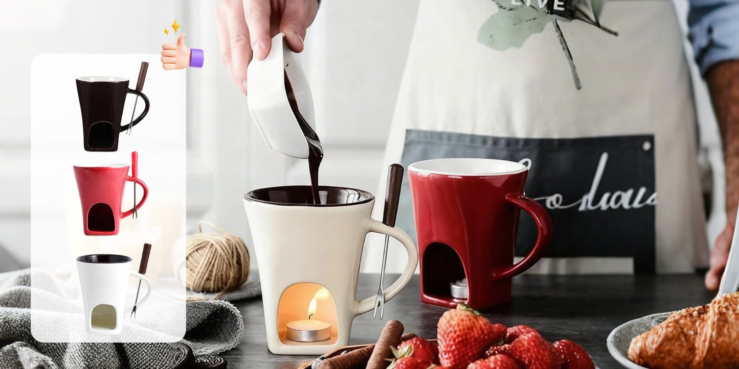 🕯️ Ceramic Fondue Mug for Chocolate & Cheese | Tealight Heating, Easy Clean, Cozy Moments