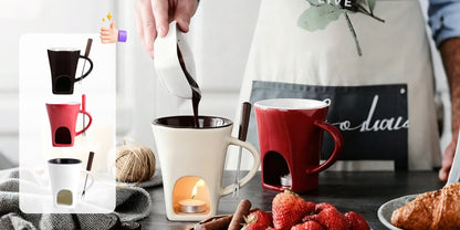 🕯️ Ceramic Fondue Mug for Chocolate & Cheese | Tealight Heating, Easy Clean, Cozy Moments