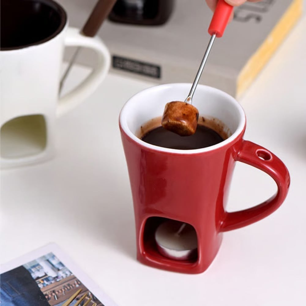 🕯️ Ceramic Fondue Mug for Chocolate & Cheese | Tealight Heating, Easy Clean, Cozy Moments