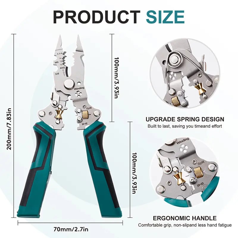 🛠️16-in-1 Wire Stripper & Twister Pliers – Cutter, Crimper & Voltage Tester (12–250V AC/DC) with LED & Sound Alert