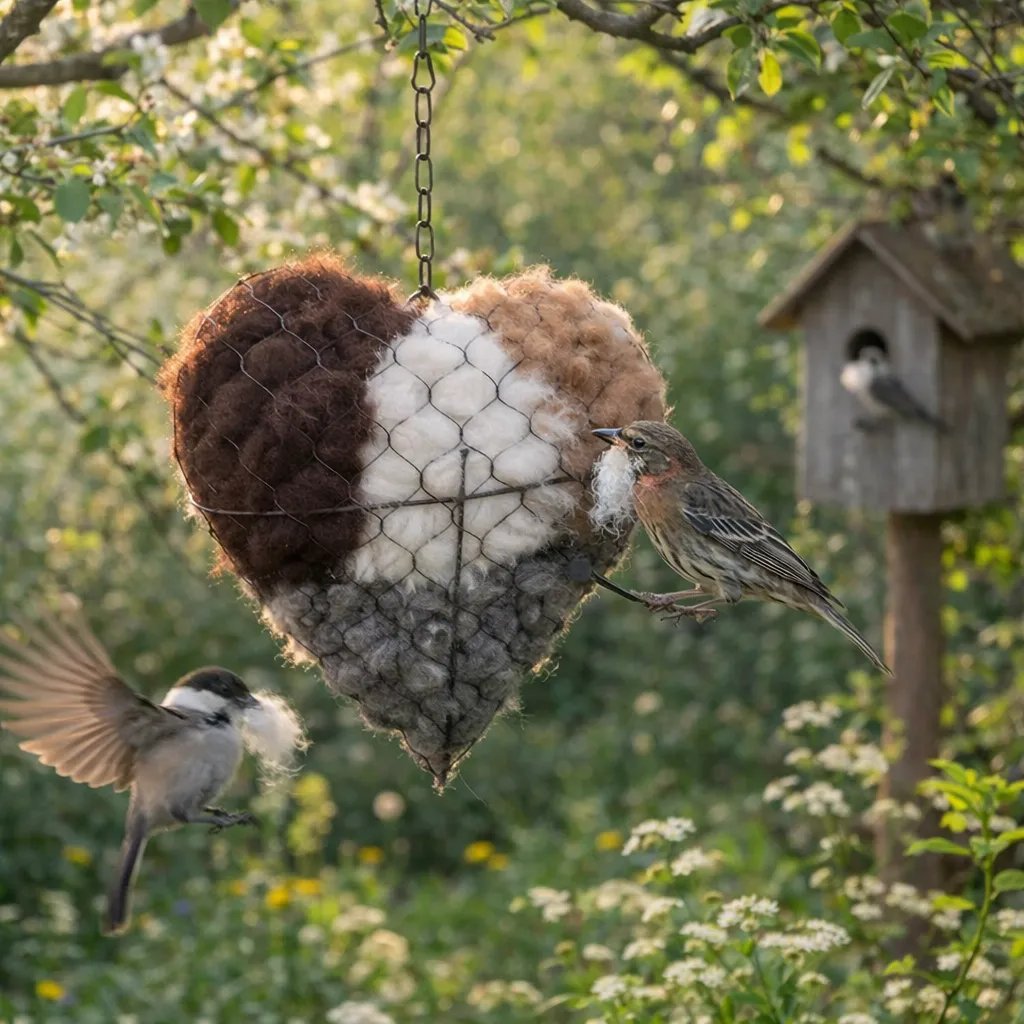 🕊️🏡 Handmade Alpaca Fiber Bird Nesting Heart ❤️ Natural • Warm • Eco-Friendly Cozy Home for Garden Birds