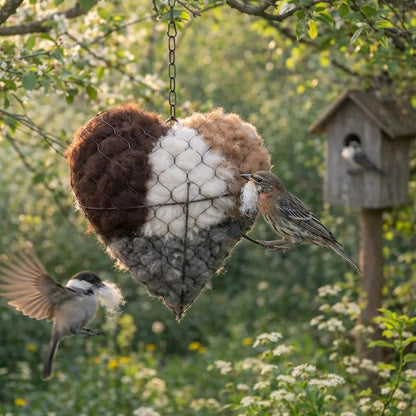 🕊️🏡 Handmade Alpaca Fiber Bird Nesting Heart ❤️ Natural • Warm • Eco-Friendly Cozy Home for Garden Birds