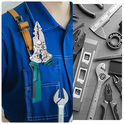 🛠️16-in-1 Wire Stripper & Twister Pliers – Cutter, Crimper & Voltage Tester (12–250V AC/DC) with LED & Sound Alert