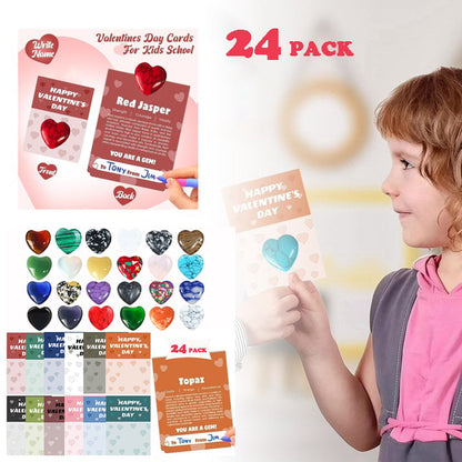💖 Valentine's Day Gem Gift Cards – 24 Heart-Shaped Gemstones for Kids & Adults