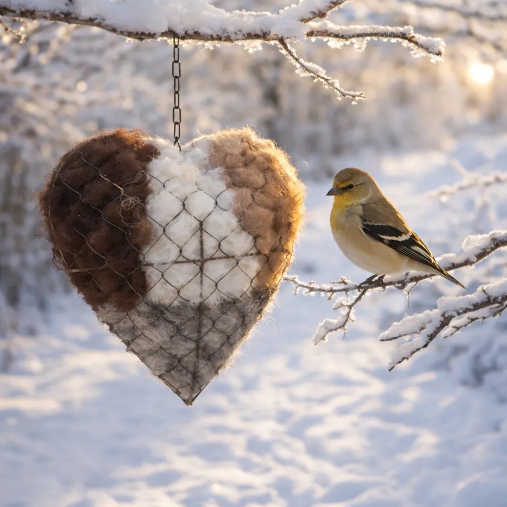 🕊️🏡 Handmade Alpaca Fiber Bird Nesting Heart ❤️ Natural • Warm • Eco-Friendly Cozy Home for Garden Birds